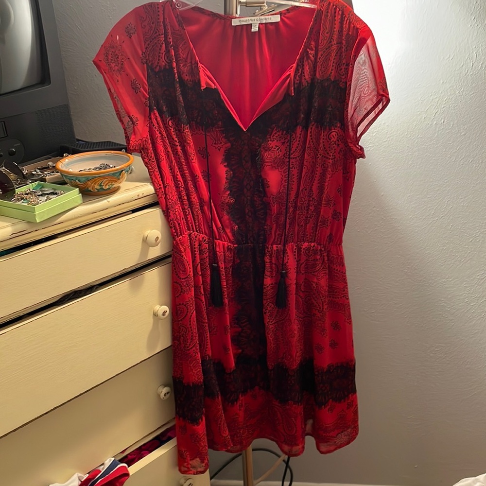 Adorable red and black dress-polyester with a lining